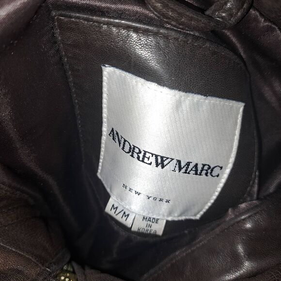 Andrew Marc Brown Leather Jacket with Fur Hood - Picture 4 of 13